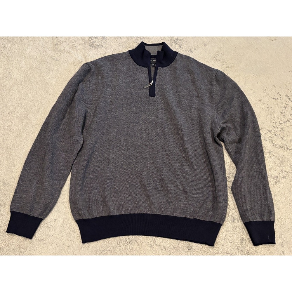 Scott Barber Sweater Mens XL Navy Blue Merino Wool Long Sleeve Pullover